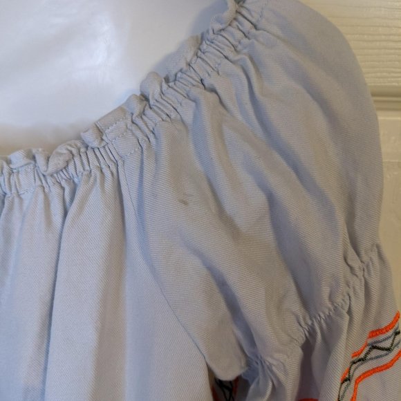 Free People Pale Blue Boho Embroidered Off Shoulder Neckline Mini Dress - XS - Picture 10 of 11